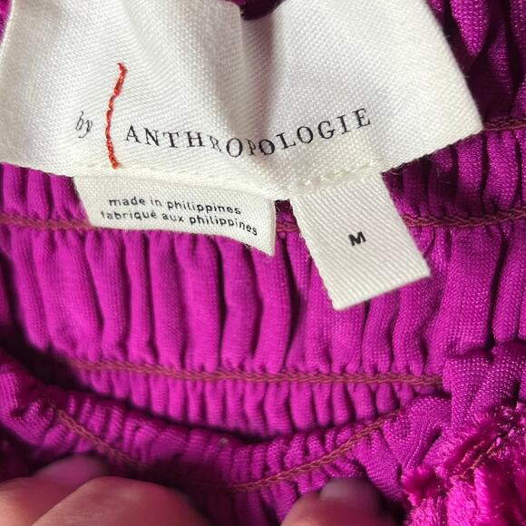 Anthropologie Top Smock Cropped Velvet Fuchsia Pink Balloon Sleeve Glam Boho M - Picture 5 of 7